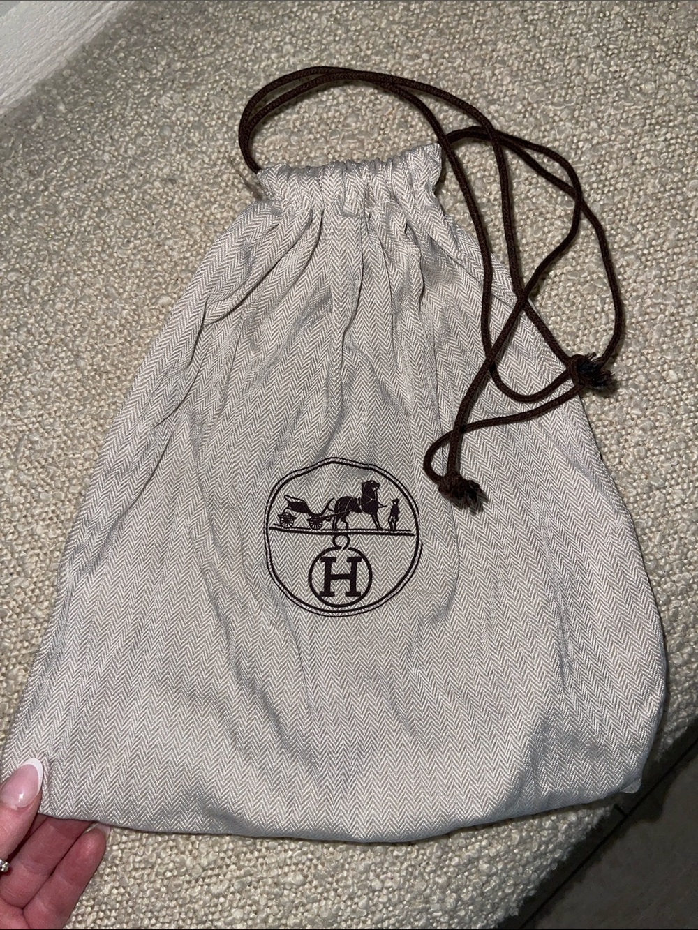 NWOT Classic Hermes S/M Canvas Drawstring Dust Bag